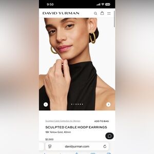 Like New David Yurman Sculpted Cable Hoop Earrings 18K Yellow Gold, 40mm